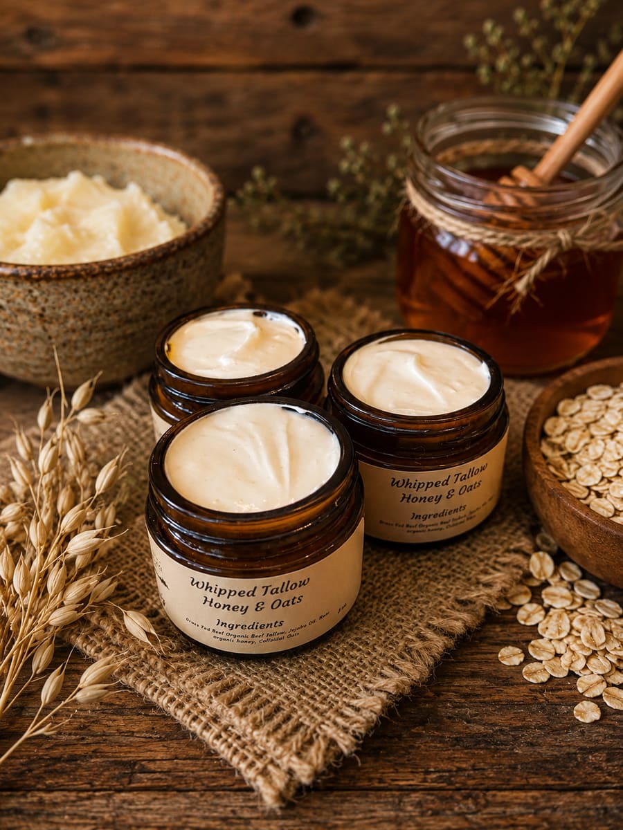 Whipped Tallow Cream Infused Raw Organic Honey & Colloidal Oats
